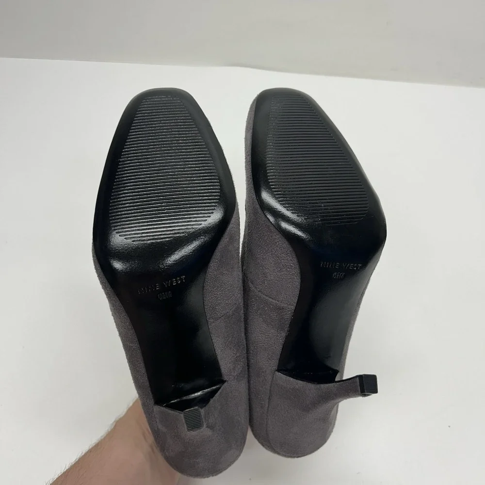 Nine West Gray Faux Suede Sock Booties Stiletto Heel Almond Round Toe Size 6.5 M